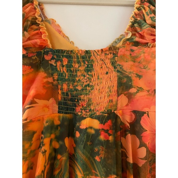 Urban Outfitters Women's Audrey Mesh Mini Dress‎ In Orange Floral Size Small - Picture 7 of 9
